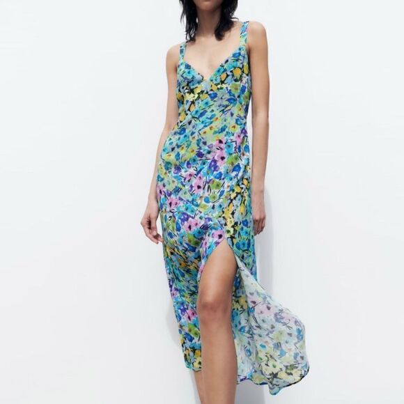 Zara Blue Floral Midi Dress - Picture 5 of 16